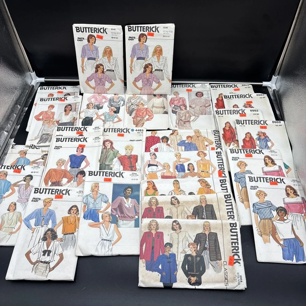 Lot 25 Vtg Sewing Patterns 80s Butterick Sz 6-16 Tops Vests 6 8 10 12 14 16 NEW!